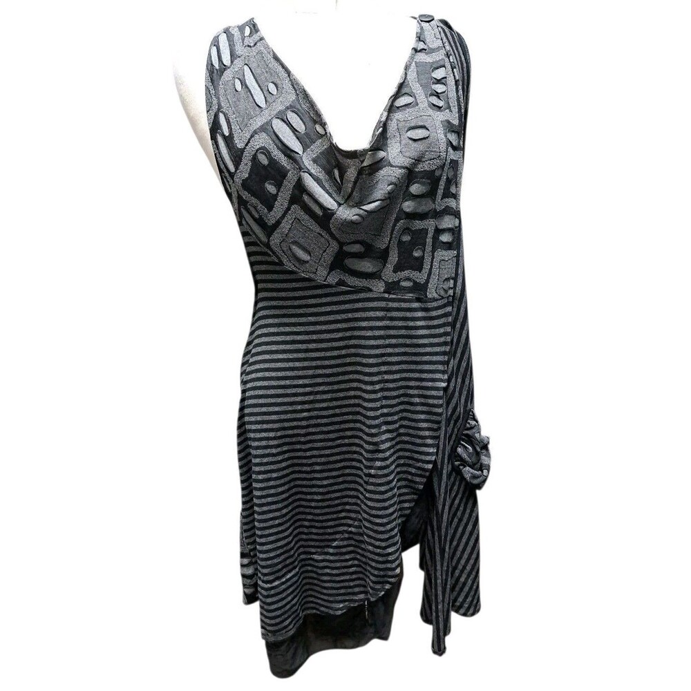 Dorman Black Gray Mixed Media Tunic Dress Slit Sides Women's L XL Asymmetrical